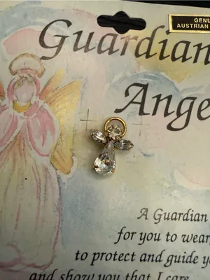 NWT Guardian Angel Lapel Pin Genuine Austrian Crystal Gold Pin Costume Jewelry thumbnail 3