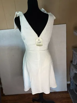 NWT Altar'd State Ivory Tie-Shoulder V-Neck Mini Dress thumbnail 2