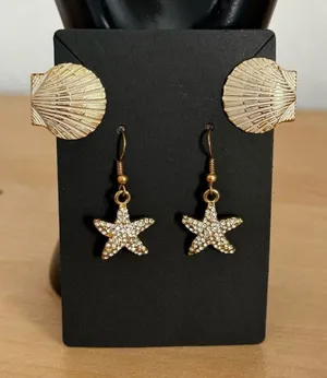 Women Gold Starfish Seashell Dangle Earrings Beach Ocean Coastal Wedding Jewelry thumbnail 1