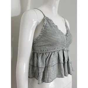 Ocean Drive Women’s Babydoll Top Plaid Halter Coquette Cottagecore Boho Y2K M thumbnail 3
