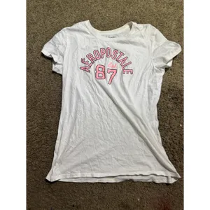 Aeropostale Womens White Graphic T-Shirt‎ Pink Logo 87 Est Varsity Tee Large thumbnail 2