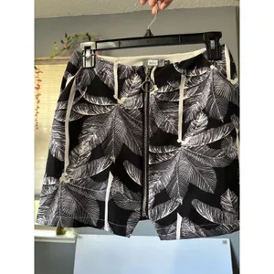 Indikah Black White Tropical Palm Leaf Zip Front Mini Skirt Size S Ring Pull thumbnail 4