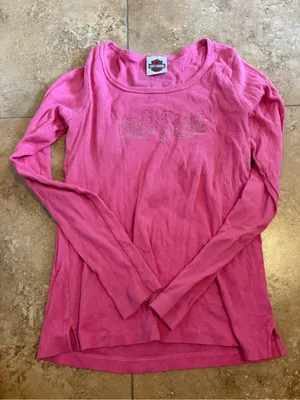 Harley-Davidson Pink Long Sleeve Ribbed Tee with Rhinestone Logo thumbnail 1