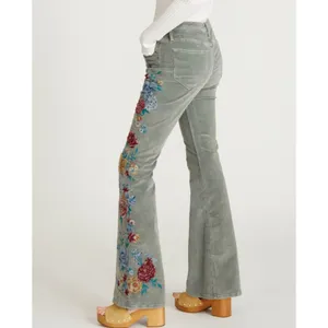 Free People x Driftwood Farrah Embroidered Cord Flare Jeans Sz 28 thumbnail 2