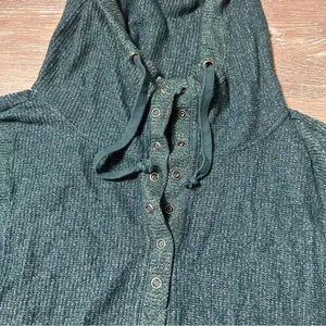Anthropologie Daily Practice Cropped Waffle Knit Hoodie Teal thumbnail 2
