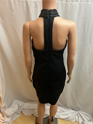 Grass Collection Black Rhinestone Halter Bodycon Cocktail Dress Size 11 thumbnail 3