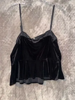 EXPRESS black velvet velour spaghetti strap peplum waist stretchy tank top L thumbnail 5