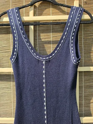 House of Harlow Knit Navy Blue Sleeveless Midi Dress with Contrast Stitching M thumbnail 10