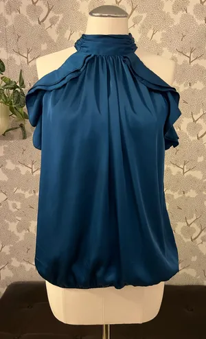 New York & Company Teal satin blouse thumbnail 1