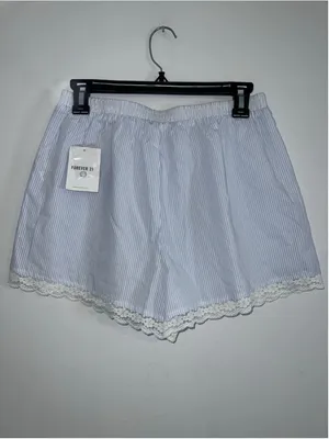 Women's Forever 21 Pajama Shorts Size S Blue White Striped Lace Trim thumbnail 3