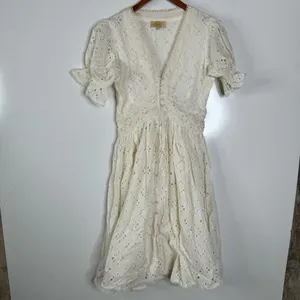 Anthropologie Love The Label Cream‎ Eyelet Button Down Dress Size Xsmall thumbnail 4
