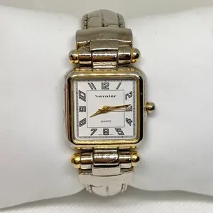 Vintage Vernier women’s two tone quartz analog watch 25mm cuff band 6” running thumbnail 1