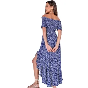 Lulus Blue White Floral Lightweight Flowy Womens Off Shoulder Maxi Dress Size Sm thumbnail 2