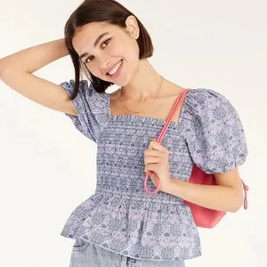 J.Crew Women’s Smocked Square Neck Puff Sleeve Top Size M Liberty Fabric Floral thumbnail 1