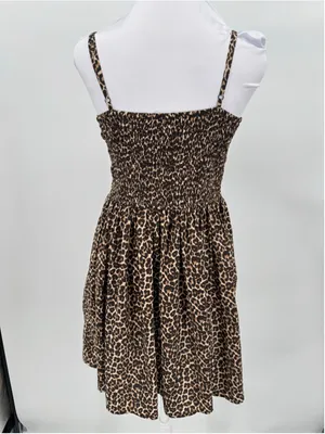 Leopard Print Mini Dress Velvet Trim Smocked Back Mobwife Animal Print Cheetah thumbnail 2