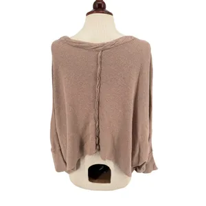 Free People Sweater Womens XS Taupe Tan Relaxed Boho Cotton Wool thumbnail 3