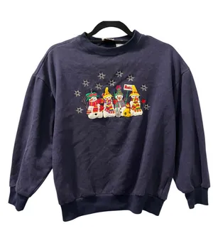 Vintage 90s NutCracker Snowman Embroidered Crewneck Sweatshirt Navy Blue Medium thumbnail 1