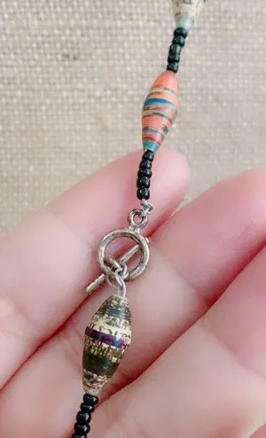 23” Handmade Beautiful Ugandan Paper Bead Necklace Toggle Closure thumbnail 4
