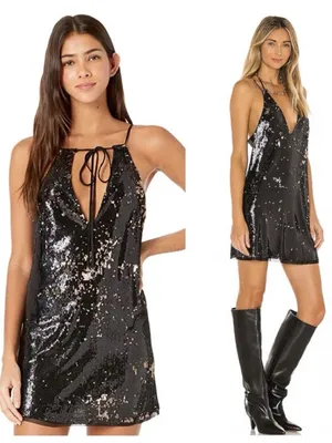 Free People Sequin Double Take Mini Dress L thumbnail 2
