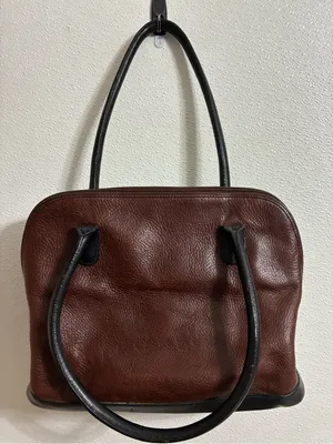 Source Unknown Classic Brown Leather Tote with Black Trim thumbnail 1