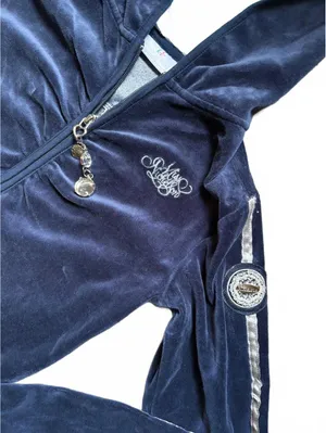 Miss Nickelson Enchanted Couture Velour Hoodie Y2K McBling Embroidered Navy thumbnail 3