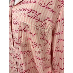 Victoria's Secret Spellout Button Up Striped Sleep‎ Shirt Women's Size M Pink thumbnail 3