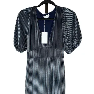 Lovers + Friends NWT Sarai‎ Maxi Dress Short Sleeve Velvet Ribbed Steel Blue thumbnail 4