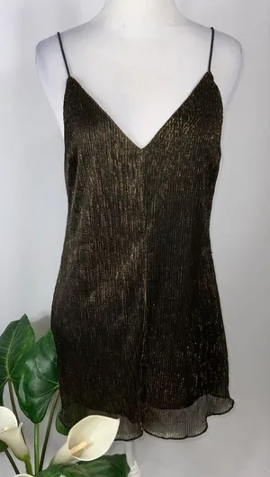 Honey Punch Spaghetti Strap Black & Gold Metallic Romper Small thumbnail 1