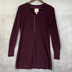 Y2K Aerie Waffle Knit Henley Top Women Large Cozy Stretch Bella Elena‎ Grunge thumbnail 11
