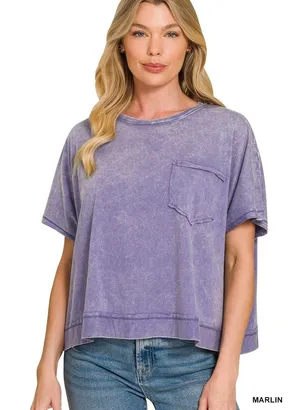 Zenana Acid Washed Round Neck Short Sleeve Oversized T-Shirt - Medium‎ thumbnail 1
