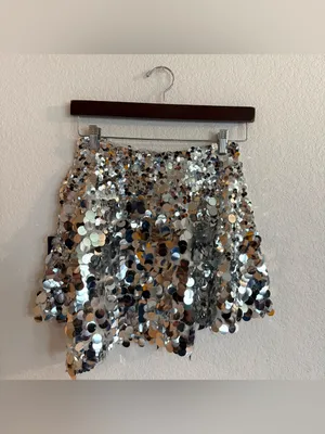 Free People Womens Skirt Silver Can't Get Enough Sequin Asymmetrical Size 0 thumbnail 3