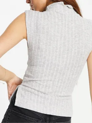 NWT Free People Babetown Gray Ribbed Mock Neck‎ Sleeveless Tank Sz L thumbnail 2