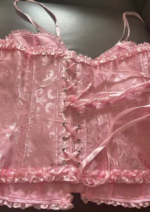 Pink Lace Up Corset Size XL thumbnail 4