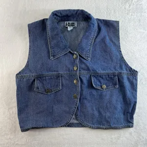 Vtg A-Class M Medium Jean Denim Vest‎ Collar Sleeveless Y2K 2000s Grunge Women’s thumbnail 2