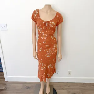 [Nikki Erin] Orange Floral Print Cap Sleeve Peasant Midi Slip Dress Size Large L thumbnail 2