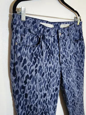 Pilcro Blue Leopard Print Mid-Rise Skinny Jeans Size 32/Size 14 thumbnail 4