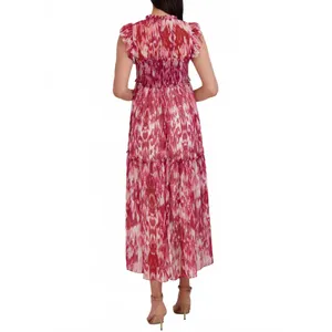 Julia Jordan Ikat Print Tiered Midi Dress Pink Size 14 NWT thumbnail 2