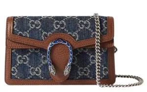 GUCCI Dionysus super mini GG logo denim chain crossbody bag thumbnail 1