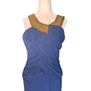Vintage Navy Blue Beaded Evening Gown Art Deco Formal Maxi Dress Wedding Guest thumbnail 2