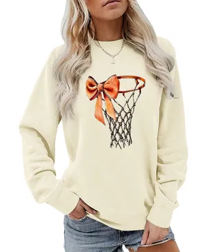 NWT Basketball Game Day Bow Graphic Crewneck Sweatshirt Apricot Medium thumbnail 1