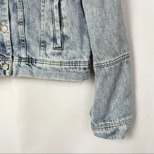 Free People Blue Acid Wash Denim Trucker Jacket M‎ thumbnail 6