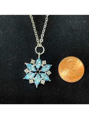 Necklace Snowflake Pendant Clear & Blue Crystals With Silver Tone Chain thumbnail 5