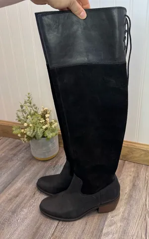Lucky Brand Komah Black Suede and Leather Upper Knee High Boots Lace Womens 5.5 thumbnail 1