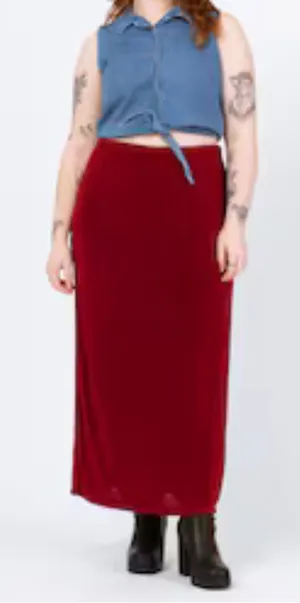 Cherry Red Maxi Skirt Slinky Stretch Low Rise 90s Goth Vamp Grunge Coquette thumbnail 1