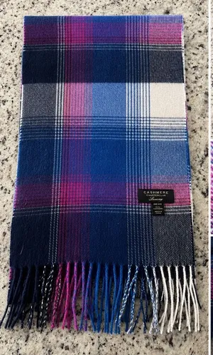 Charter Club Scarf Women OS Blue Pink Plaid Cashmere Luxury Fringe Winter Wrap thumbnail 1