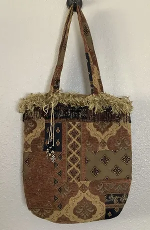 Vintage Handmade Tapestry Unique Patchwork Fringe‎ Artsy Goblincore Shoulder Bag thumbnail 1