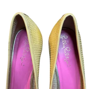 Lilly Pulitzer Shoes Womens Size 7 Beige Leather Peep Toe Espadrille Wedge Heels thumbnail 3