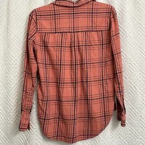 Madewell‎ Popover Flannel Long Sleeve Plaid Clay Pink Navy 1/4 Button Up Top XS thumbnail 3