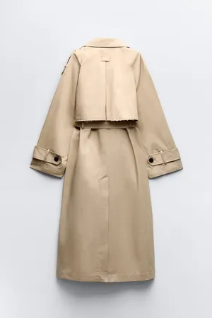 ZARA coat jacket overcoat trench duster long beige tan casual thumbnail 13