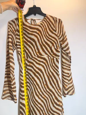 Ownley Valentina Brown Zebra Animal Print Open Back Long Sleeve Maxi Dress M thumbnail 8